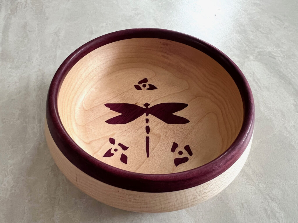 Turned Bowl with inlay Dragonfly design