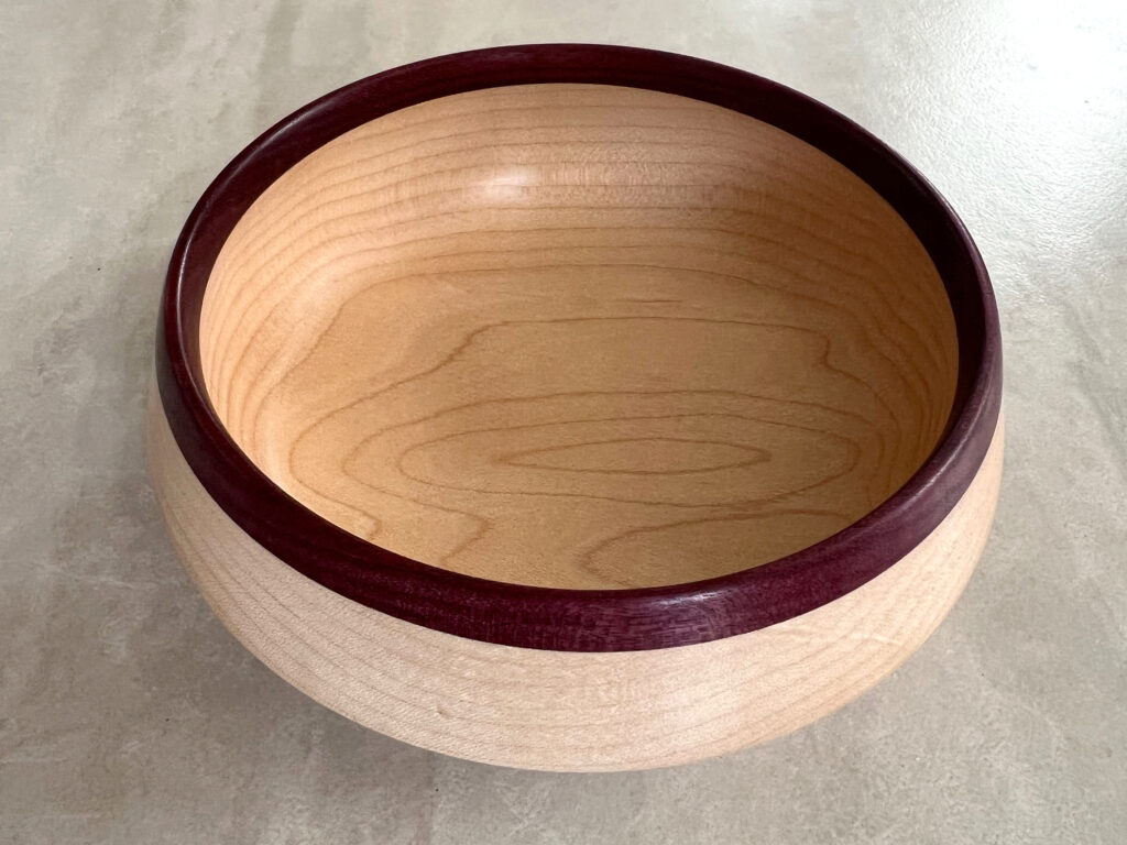 Hand Turned Maple Bowl with Purple Heart Rim